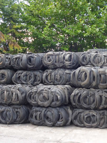 Stock of tyre bales on site